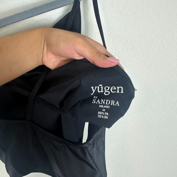 Yugen by Sandra Milano Black One Piece Swim Suit M Deep V Neck Strappy Back - Picture 7 of 7